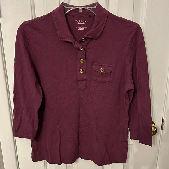 Talbots Women’s (M) Purple Gold Buttons 3/4 Sleeve Pullover Classic Casual Top - Picture 1 of 5